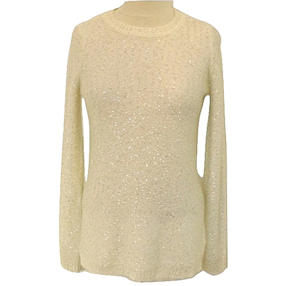 Calvin Klein Winter White Sequined Knit Crewneck Sweater- Sz. Sm.